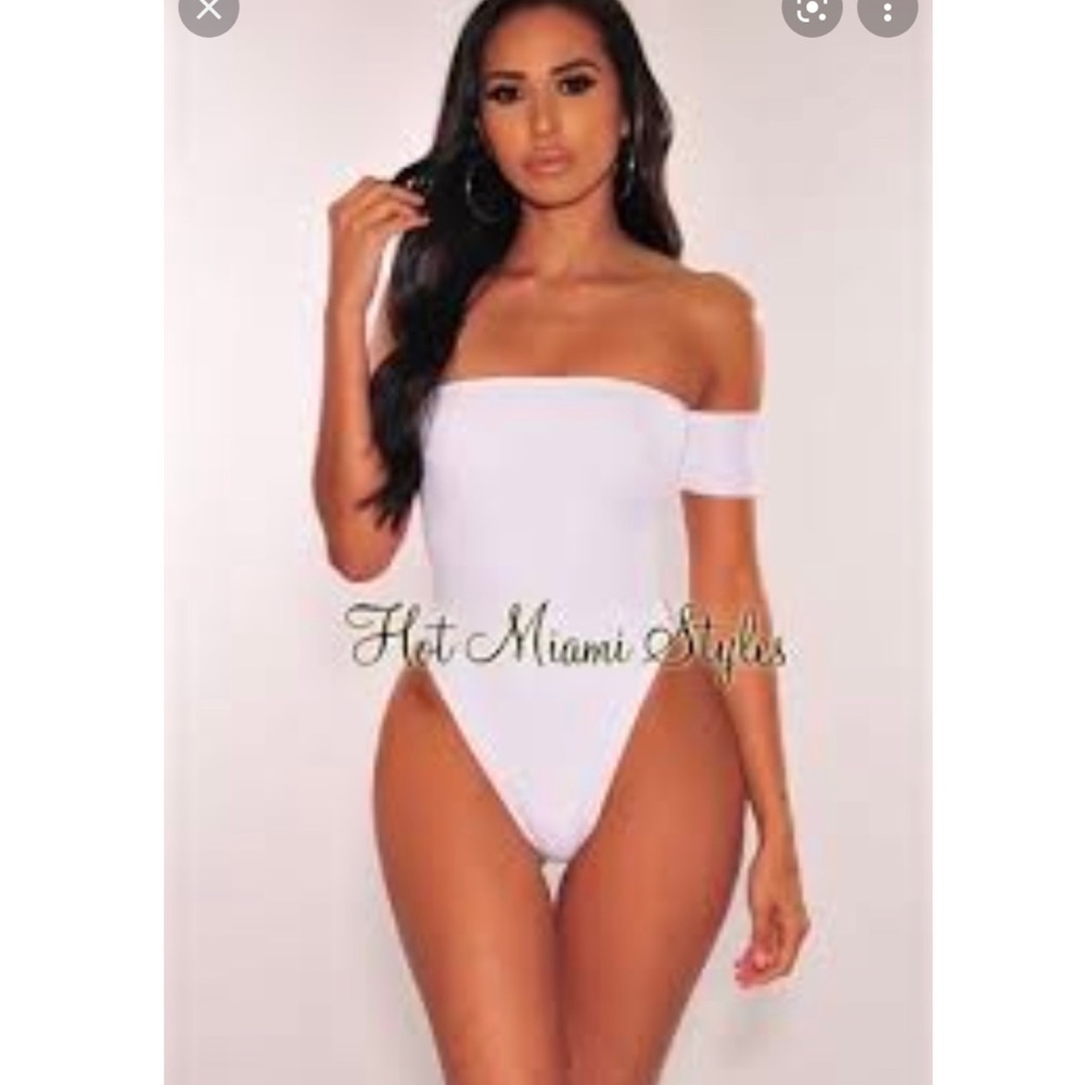 Hot Miami Styles White Off Shoulder Swimsuit